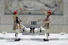 Guards marching in front of the Unkown Warrior's Grave, Syntagma square, Athens Greece.