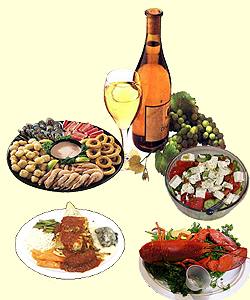 Wine calamari, cheese, salad, lobster, dishs of Platia Bar ouzeri and restaurant in Agia Anna Naxos :: Naxos restaurant